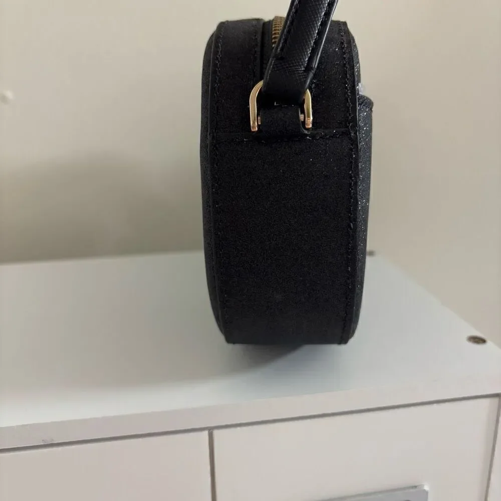 Kate spade Glimmer Oval Camera Bag crossbody purse black glitter new